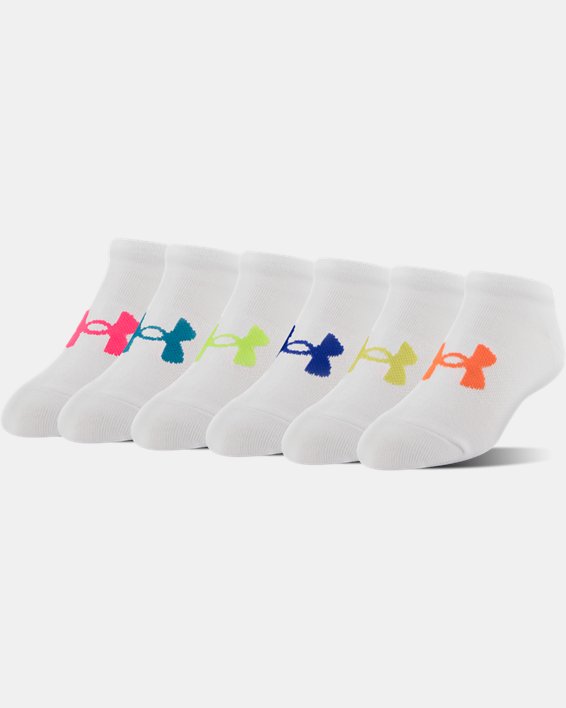 Girls' UA Big Logo No Show Socks 6-Pack, White, pdpMainDesktop image number 1